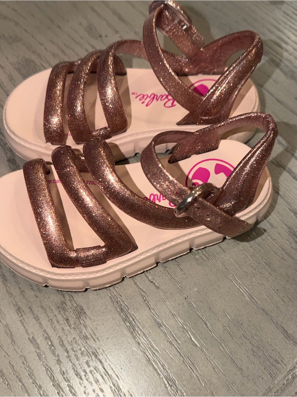 Barbie Glitter Rose Gold Strappy Kids Sandals
